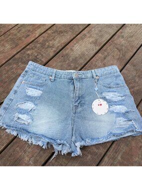 Project Rebel High Rise Cut Off Denim Shorts Distressed Style Size 11 Light Wash
